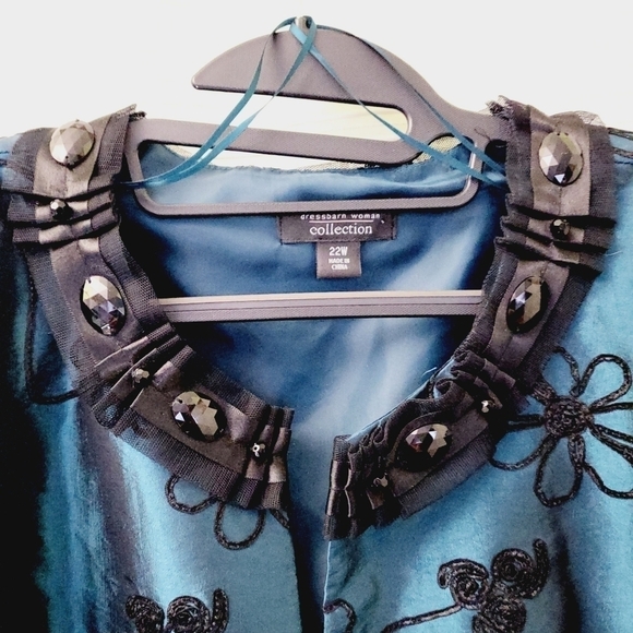 Formal Evening Wear Jacket Iridescent Blue Floral Embroidery Satin Size 22W - Picture 2 of 9